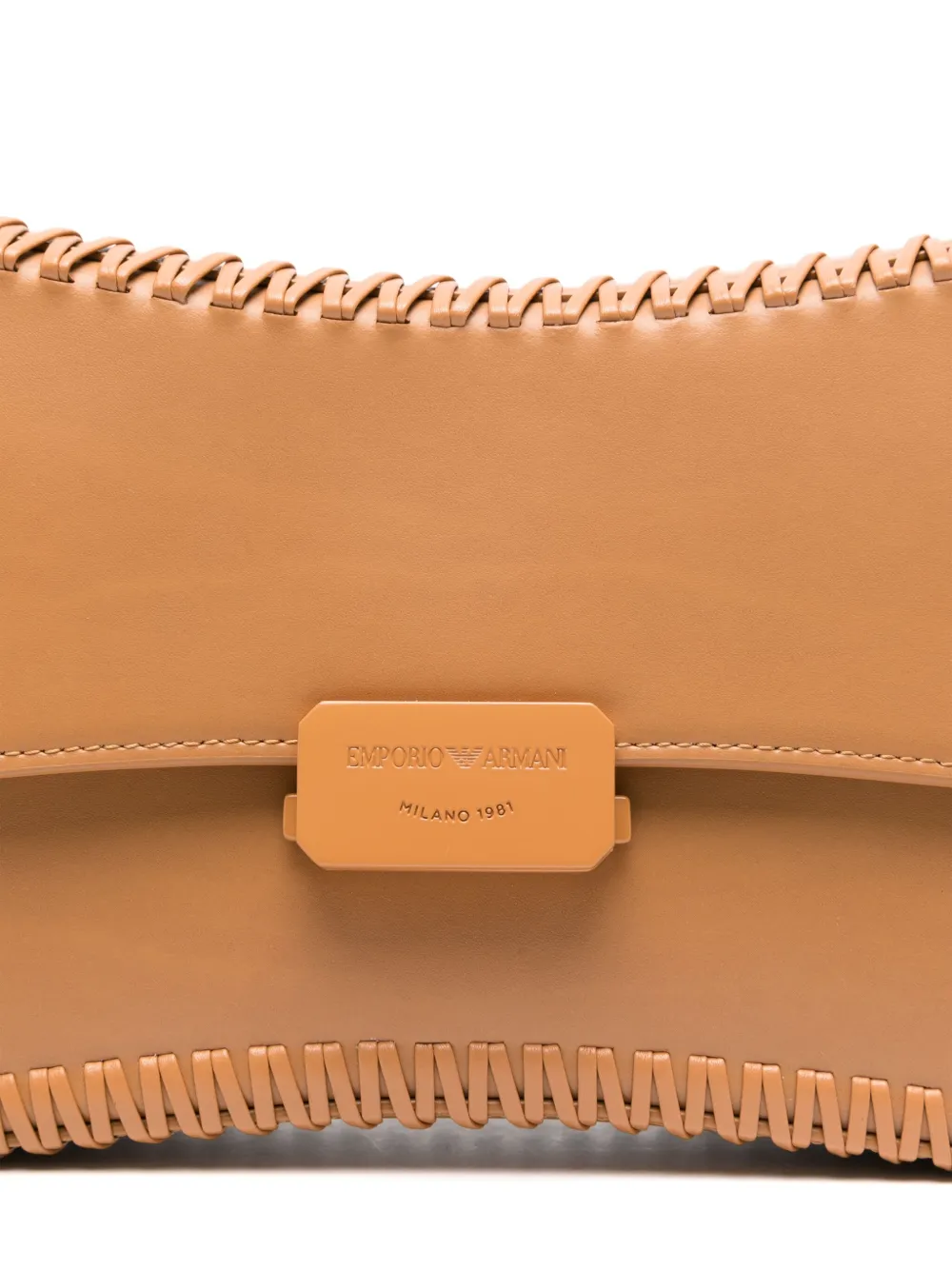 Emporio Armani Leather Shoulder Bag With Interweaving In Brown