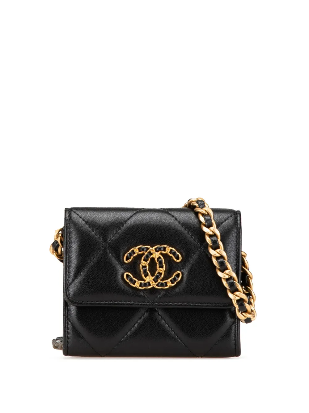 CHANEL Pre-Owned 2020 マトラッセ ラムスキン シャネル 19 カードホルダー オン チェーン ショルダーバッグ - CHANEL Pre-Owned 2020 マトラッセ ラムスキン シャネル 19 カードホルダー オン チェーン ショルダーバッグ -