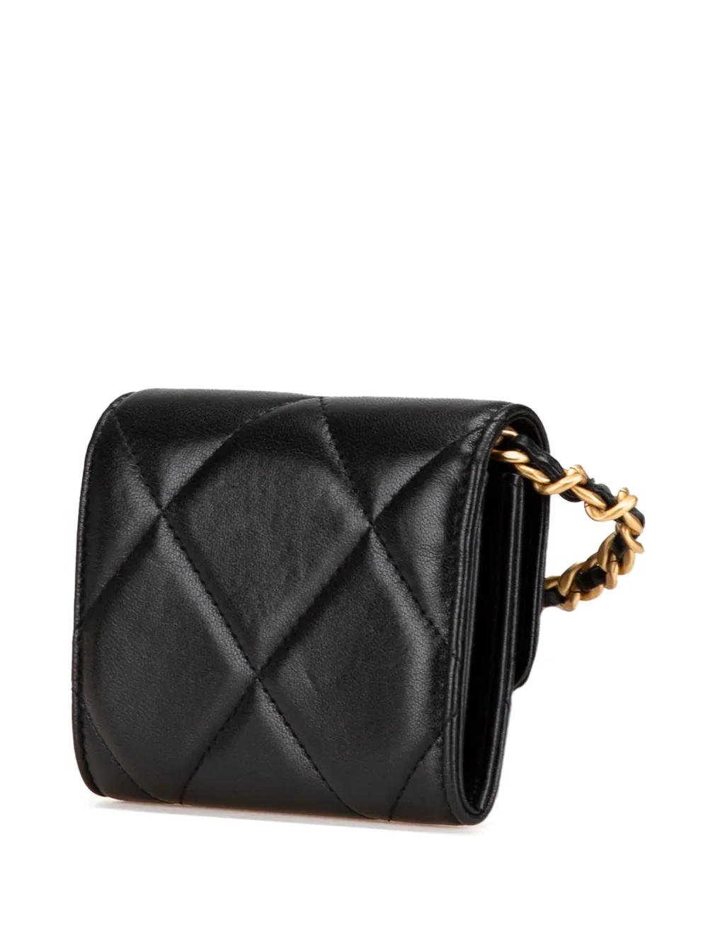 Pre-owned Chanel 2020 Quilted Lambskin  19 Card Holder On Chain Crossbody Bag In Black