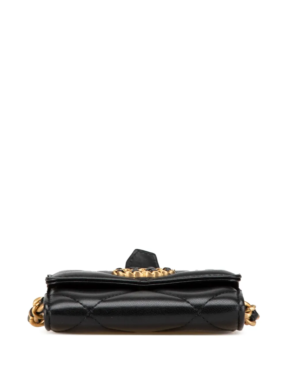 Pre-owned Chanel 2020 Quilted Lambskin  19 Card Holder On Chain Crossbody Bag In Black