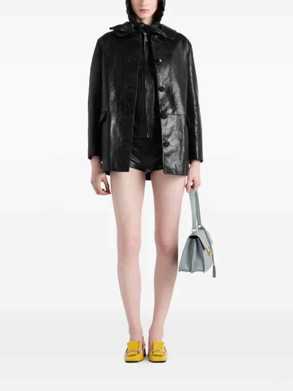 Prada button-up Leather Jacket | Black | FARFETCH
