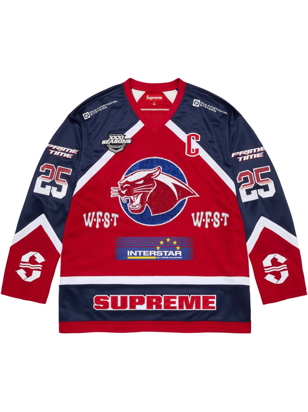 Supreme Hockey jersey verfraaid met stras Rood