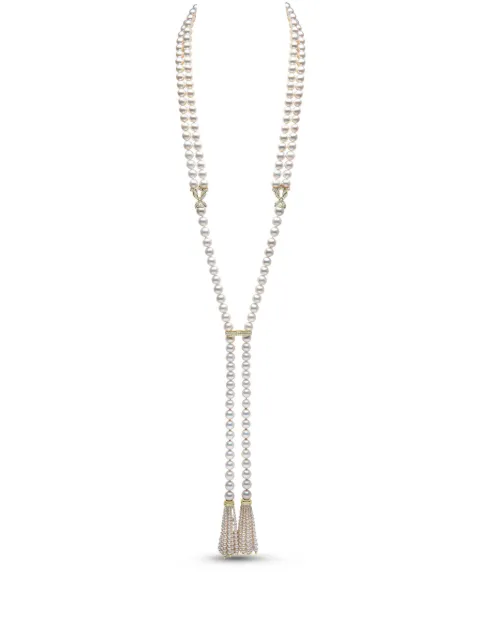 Yoko London 18kt yellow gold Tassel freshwater-pearl and diamond necklace