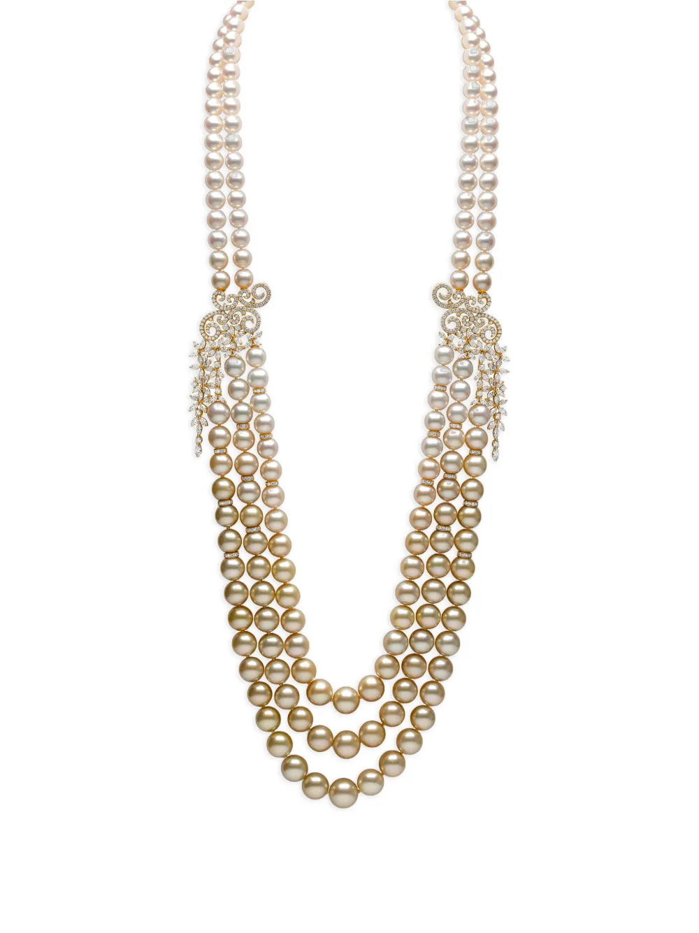 Yoko London 18K yellow gold Ombré pearl and diamond necklace