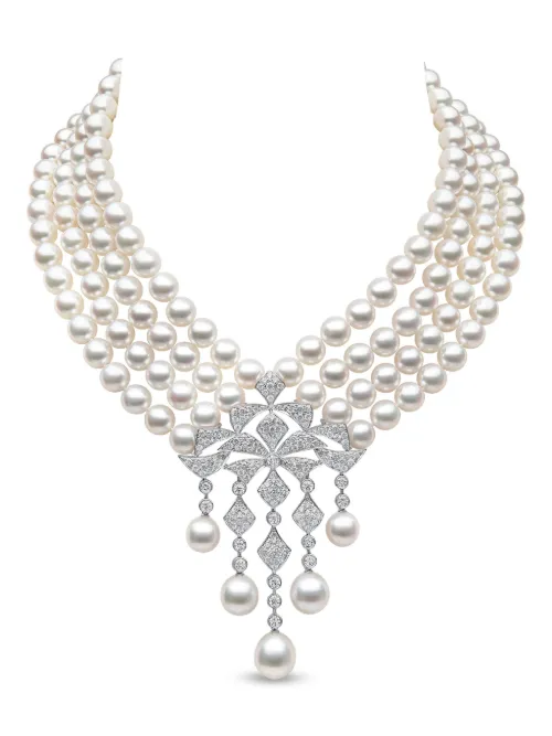 Collier en or blanc 18ct serti de diamants et de perles - Yoko London - Modalova
