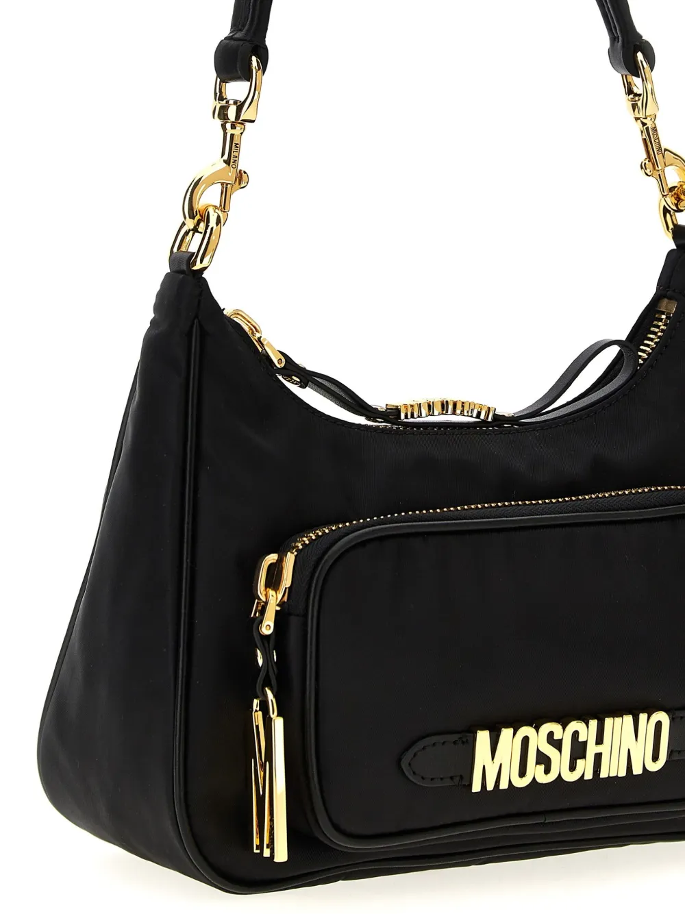 Moschino Schoudertas met logoplakkaat Zwart