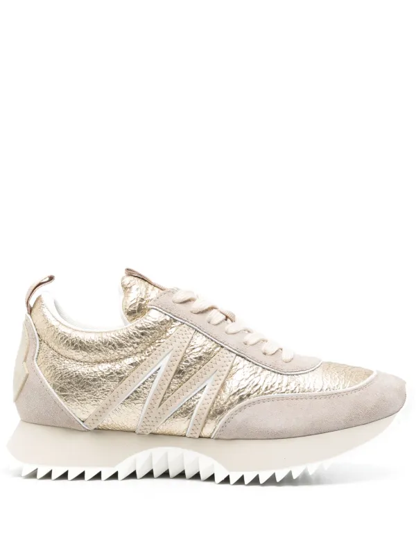 Moncler Pacey Leather Sneakers in Gold
