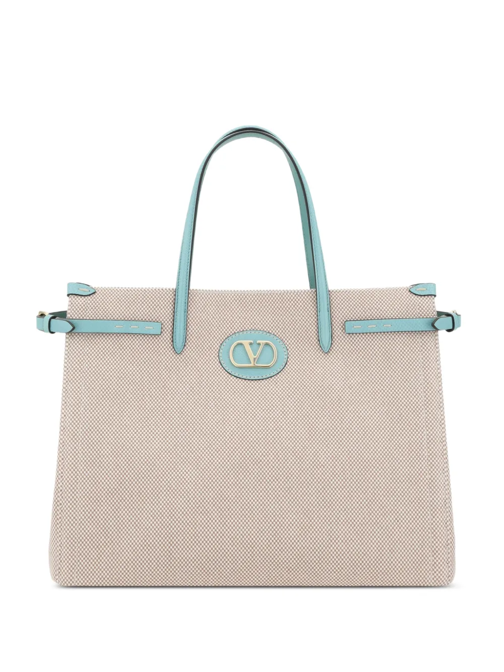 Shop Valentino Two-tone Canvas Antibes Shopping Bag In Nude