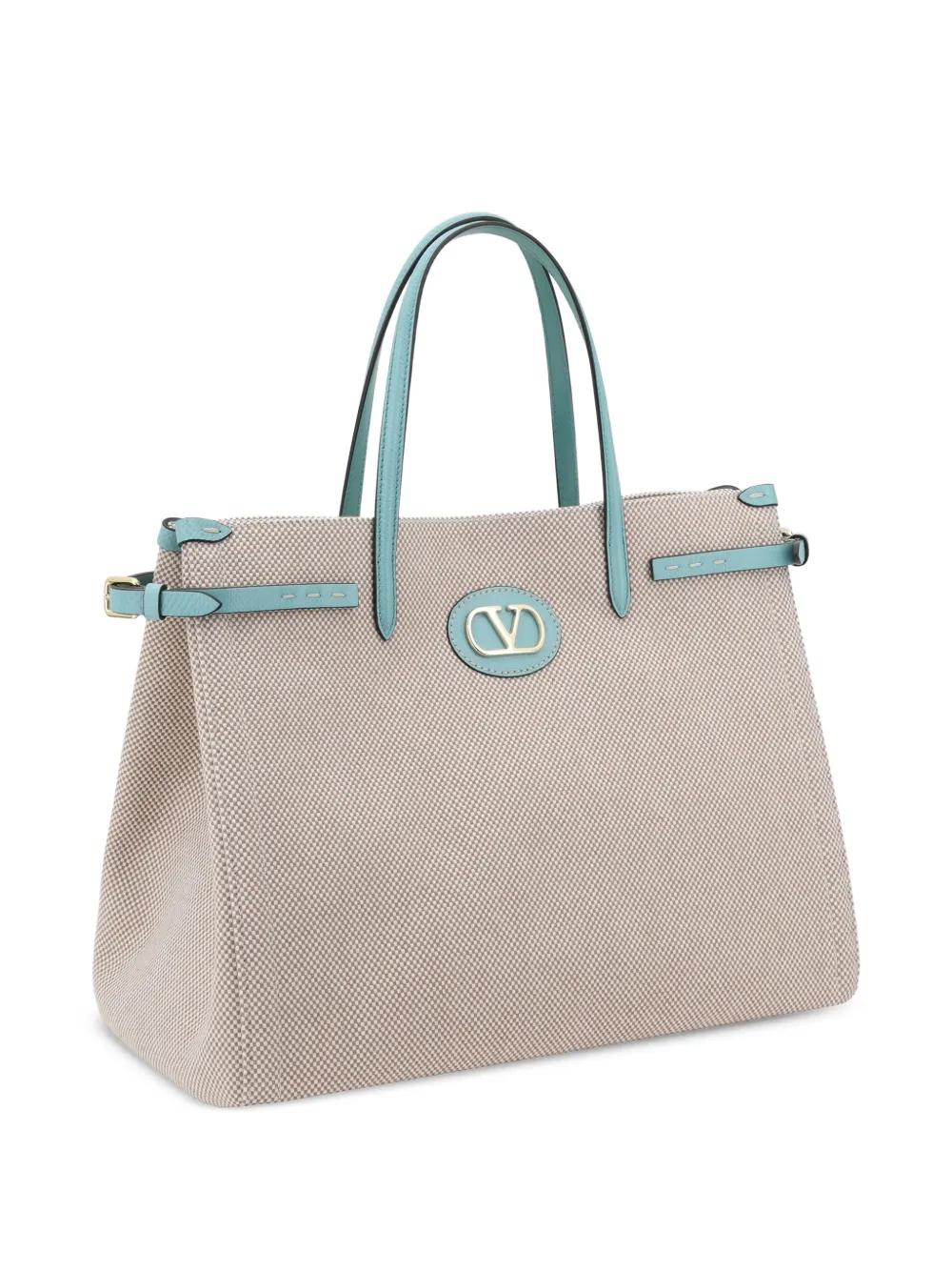 Shop Valentino Two-tone Canvas Antibes Shopping Bag In Nude