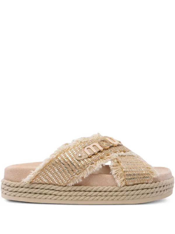 Mou Sandalen Met Gekruiste Bandjes En Franje Beige FARFETCH NL