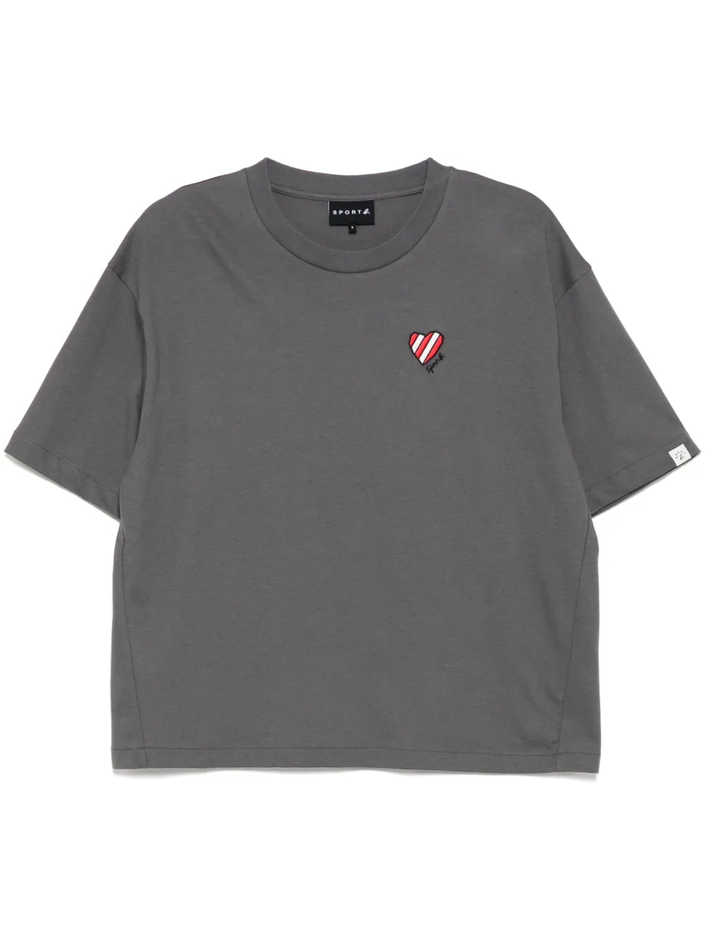 stripe heart-embroidered T-shirt