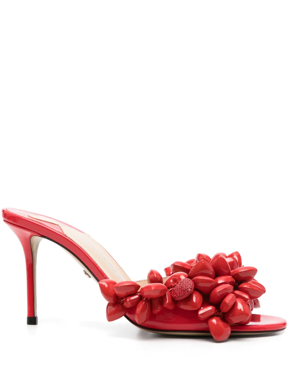 MACH & MACH 85mm puffly-heart patent mules Red