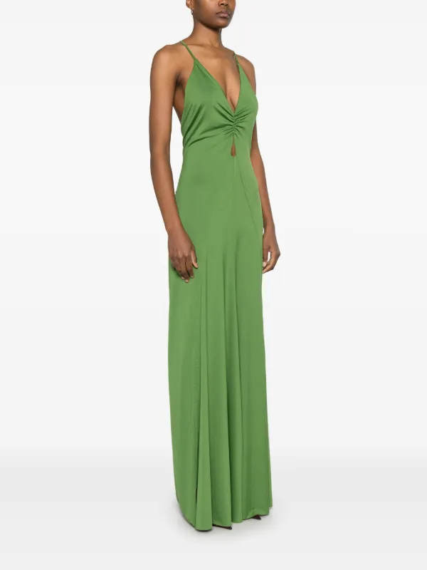 Victoria Beckham V-neck Ruched Gown | Green | FARFETCH