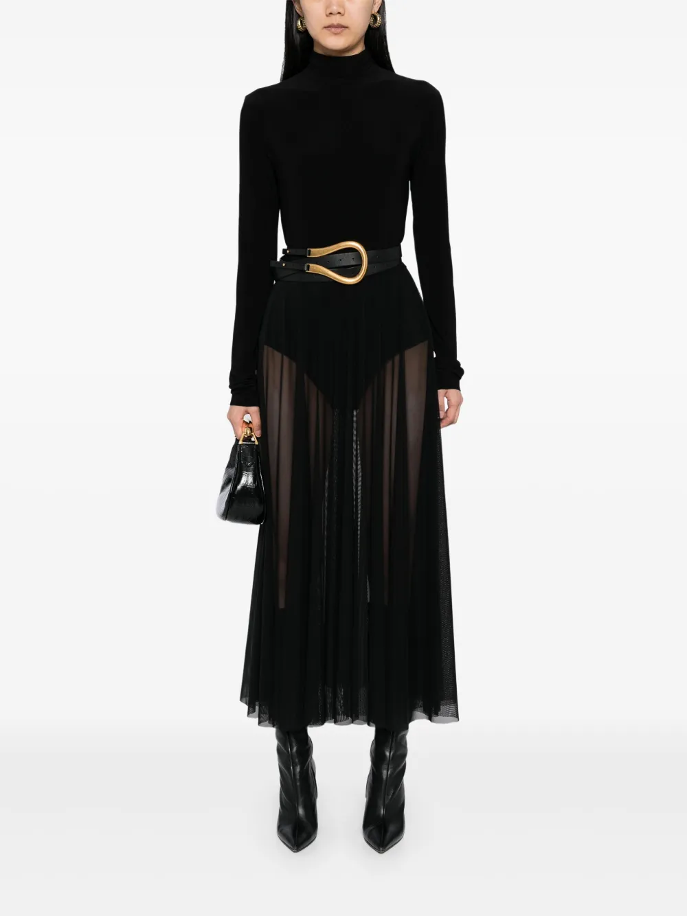 Norma Kamali Flared midi-jurk met col - Zwart