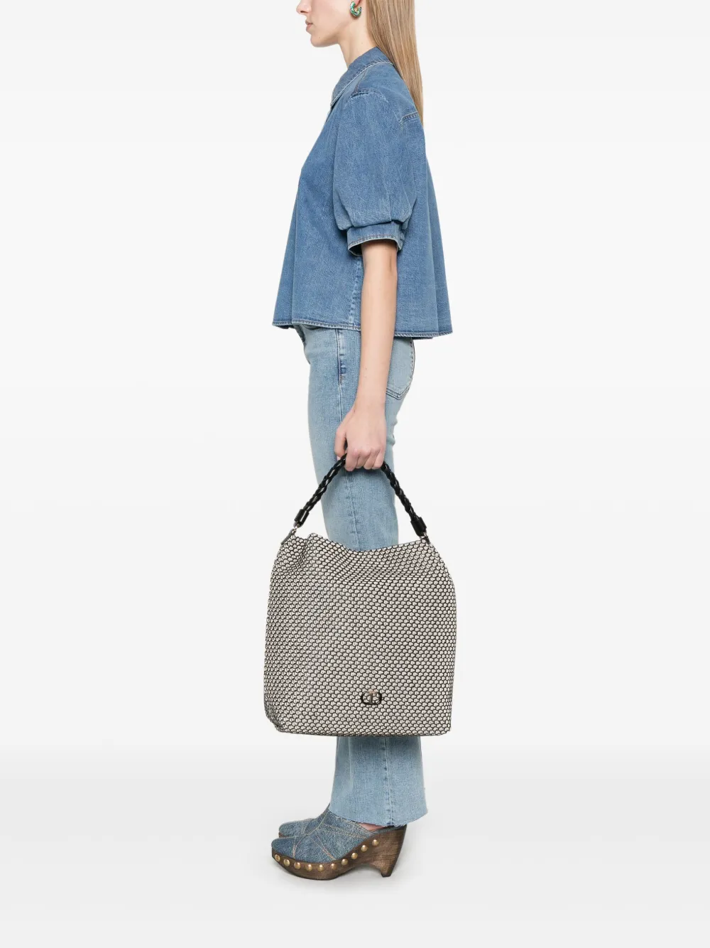 TWINSET Shopper met mesh - Zwart