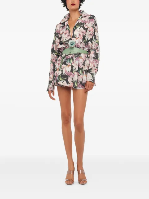 Norma Kamali floral-print belted mini dress