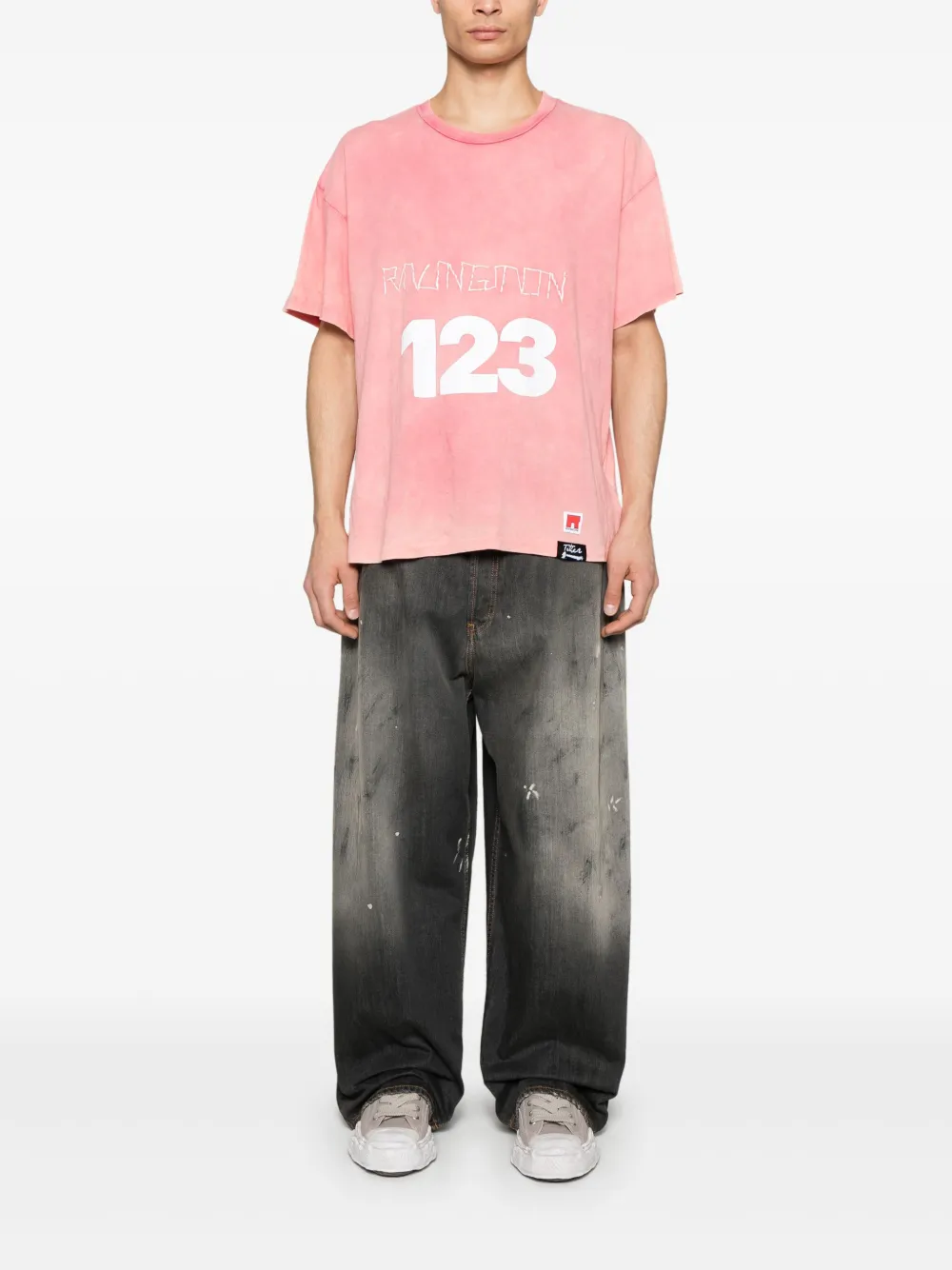 RRR123 T-shirt met geborduurd logo - Roze