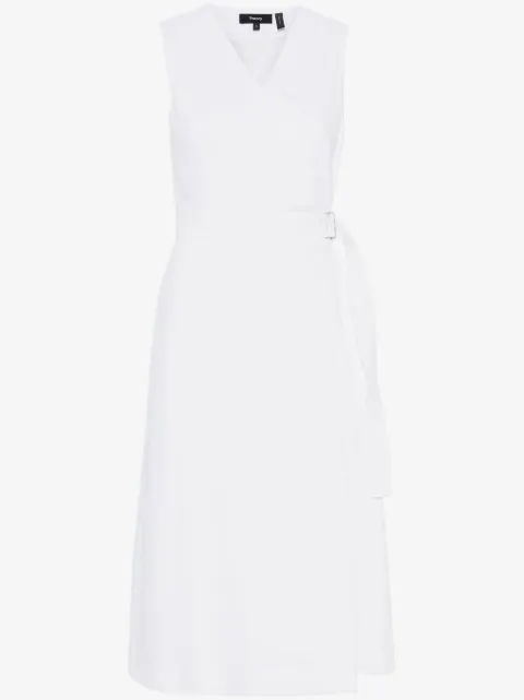 Theory sleeveless wrap midi dress