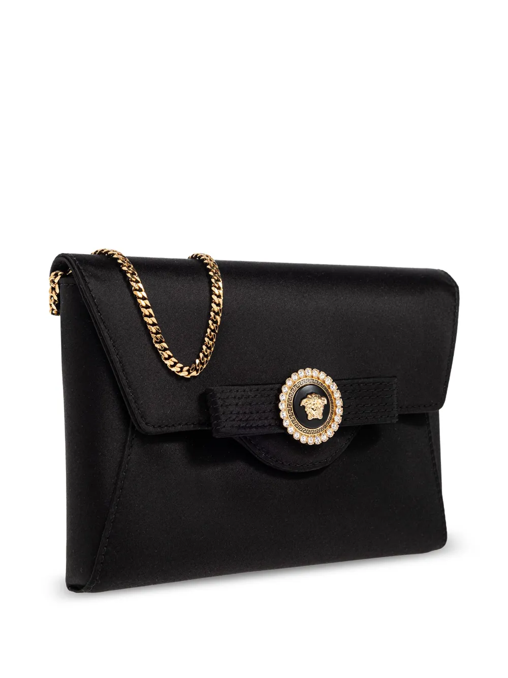 Versace Crystal Gianni Ribbon satijnen clutch Zwart