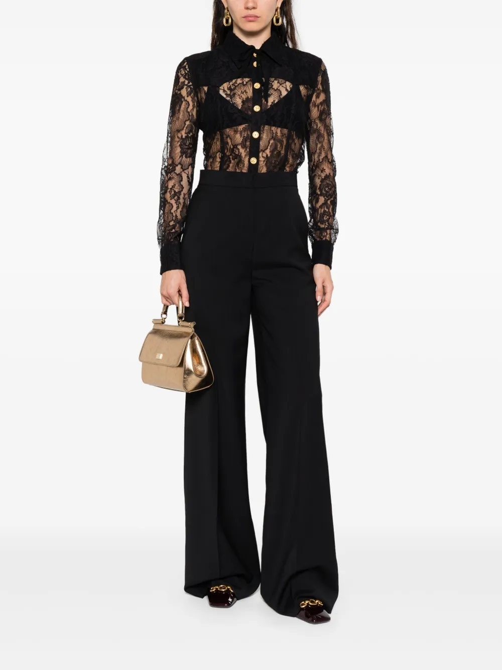 Alessandra Rich Blouse met geborduurd kant - Zwart