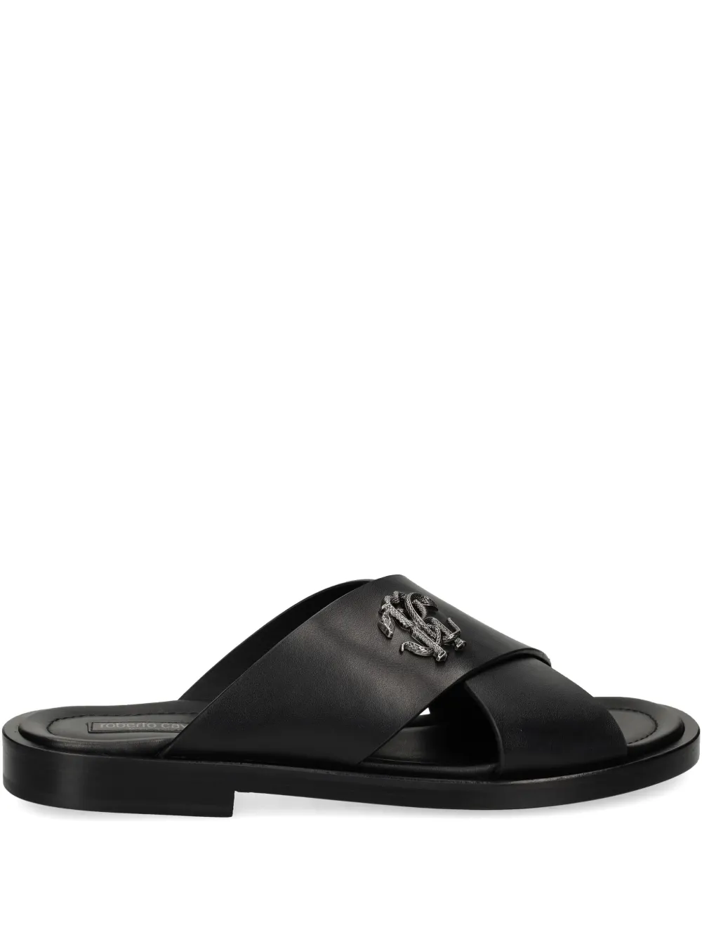 Roberto Cavalli Mirror Snake-monogram slides Black