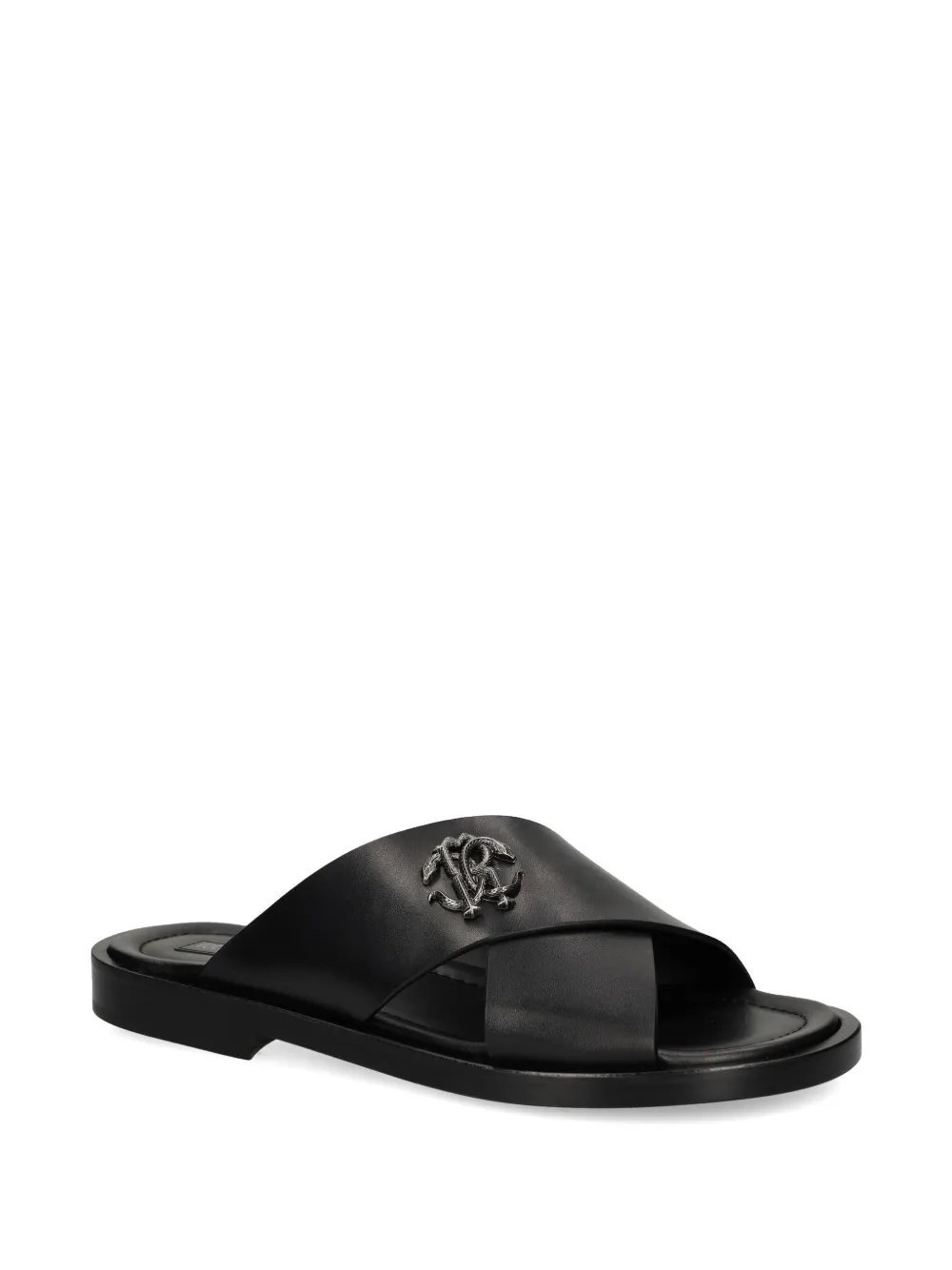 Roberto Cavalli Mirror Snake-monogram slides - Zwart