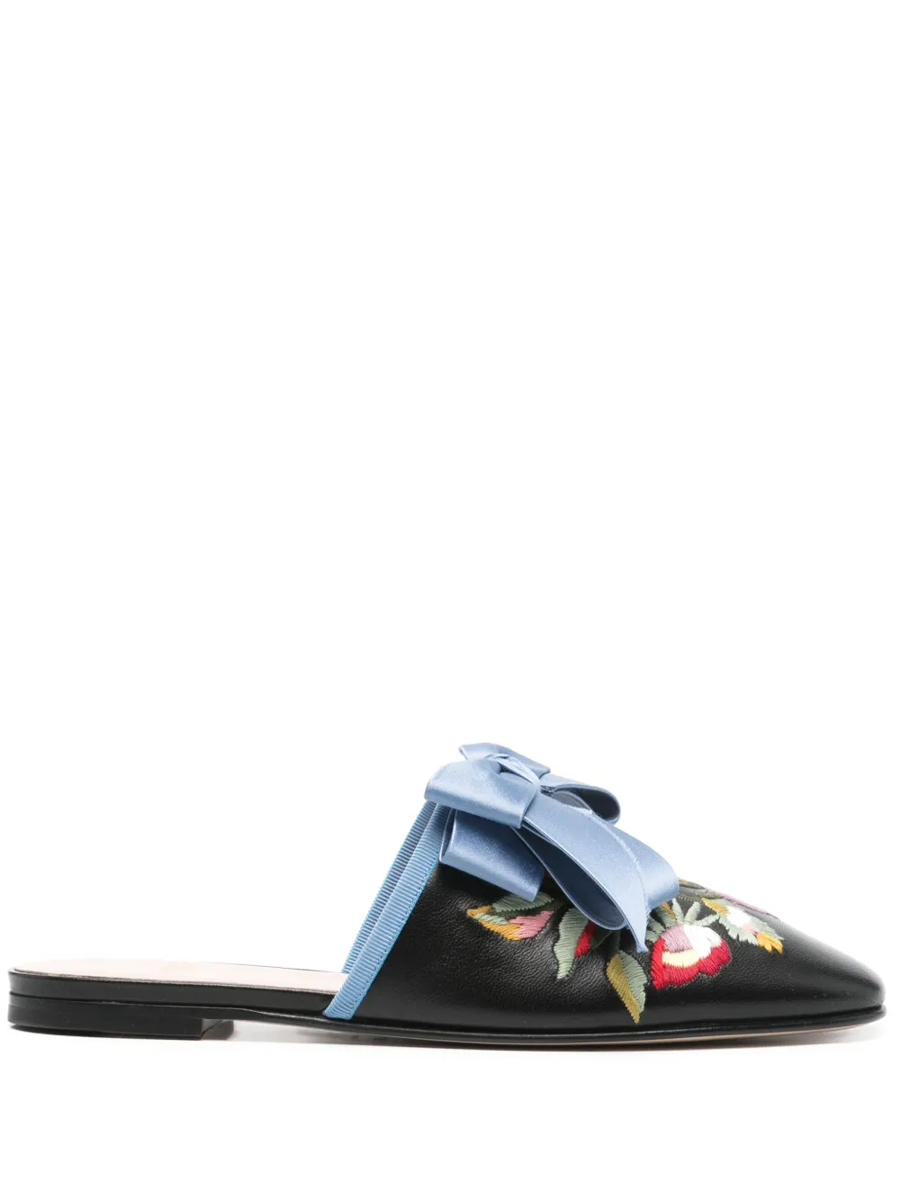 Valentino Garavani floral-embroidered mules Black