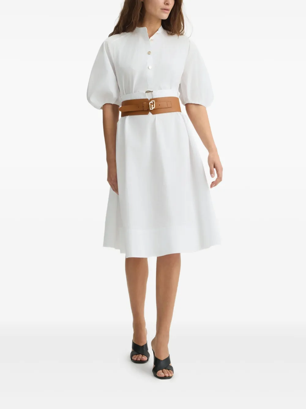 LIU JO puff-sleeve belted dress - Wit