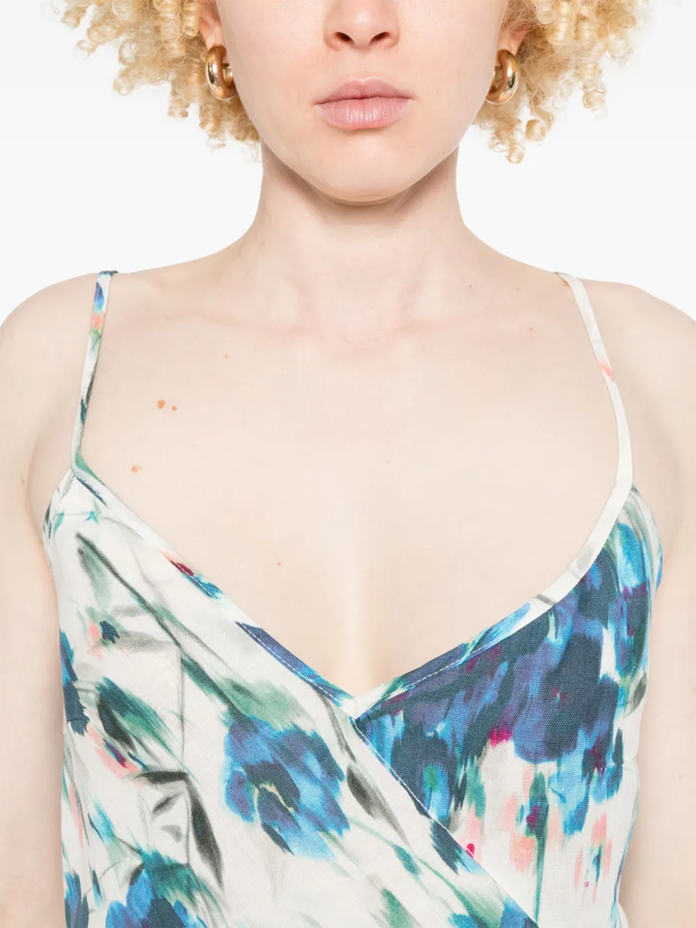 120% LINO FLORAL-PRINT MAXI DRESS 