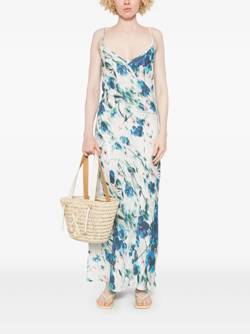 120% Lino Maxi-jurk met bloemenprint - Blauw