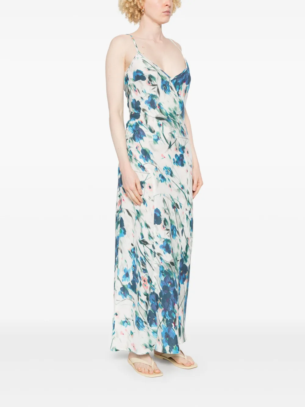 120% LINO FLORAL-PRINT MAXI DRESS 
