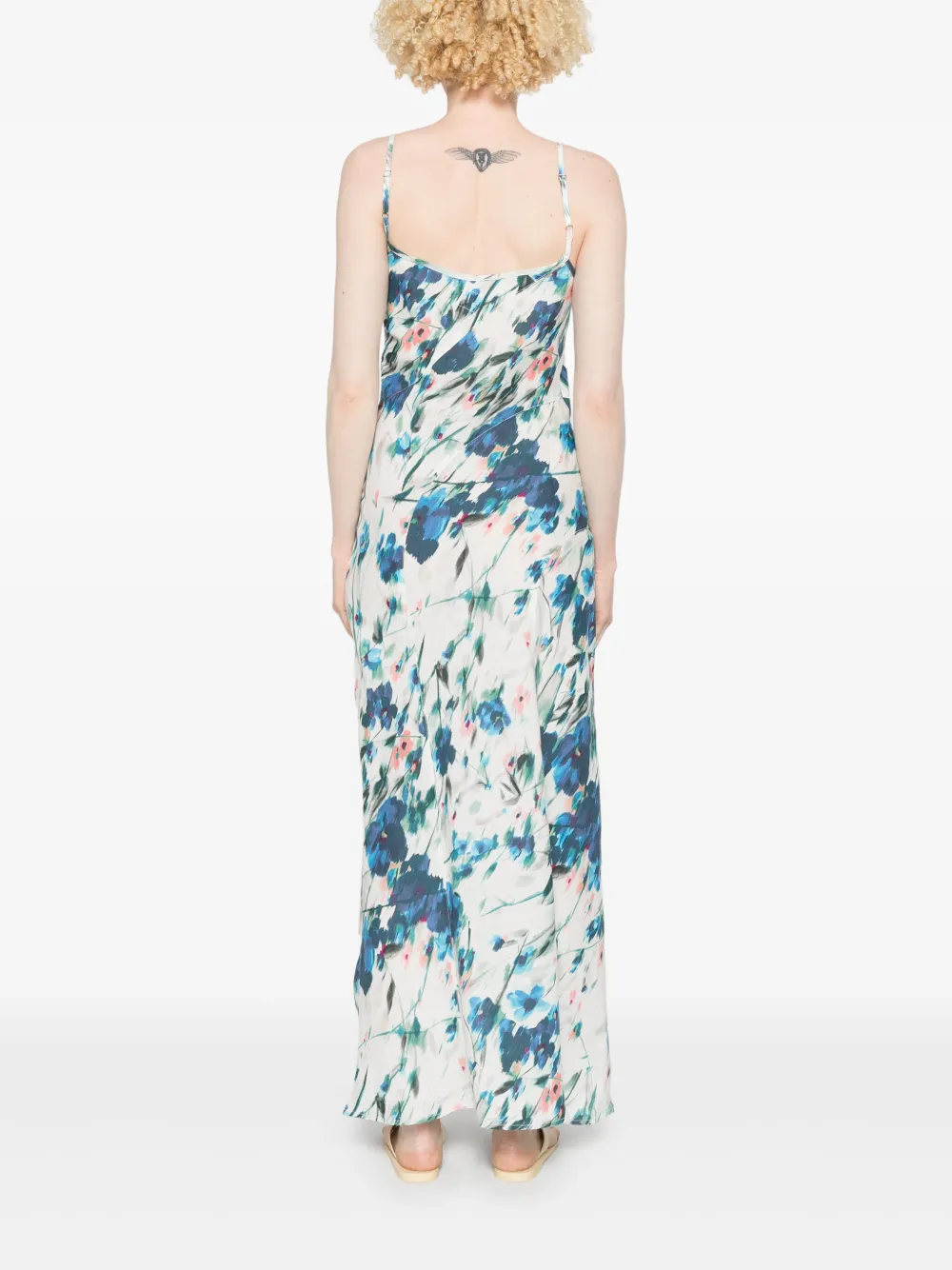 120% LINO FLORAL-PRINT MAXI DRESS 