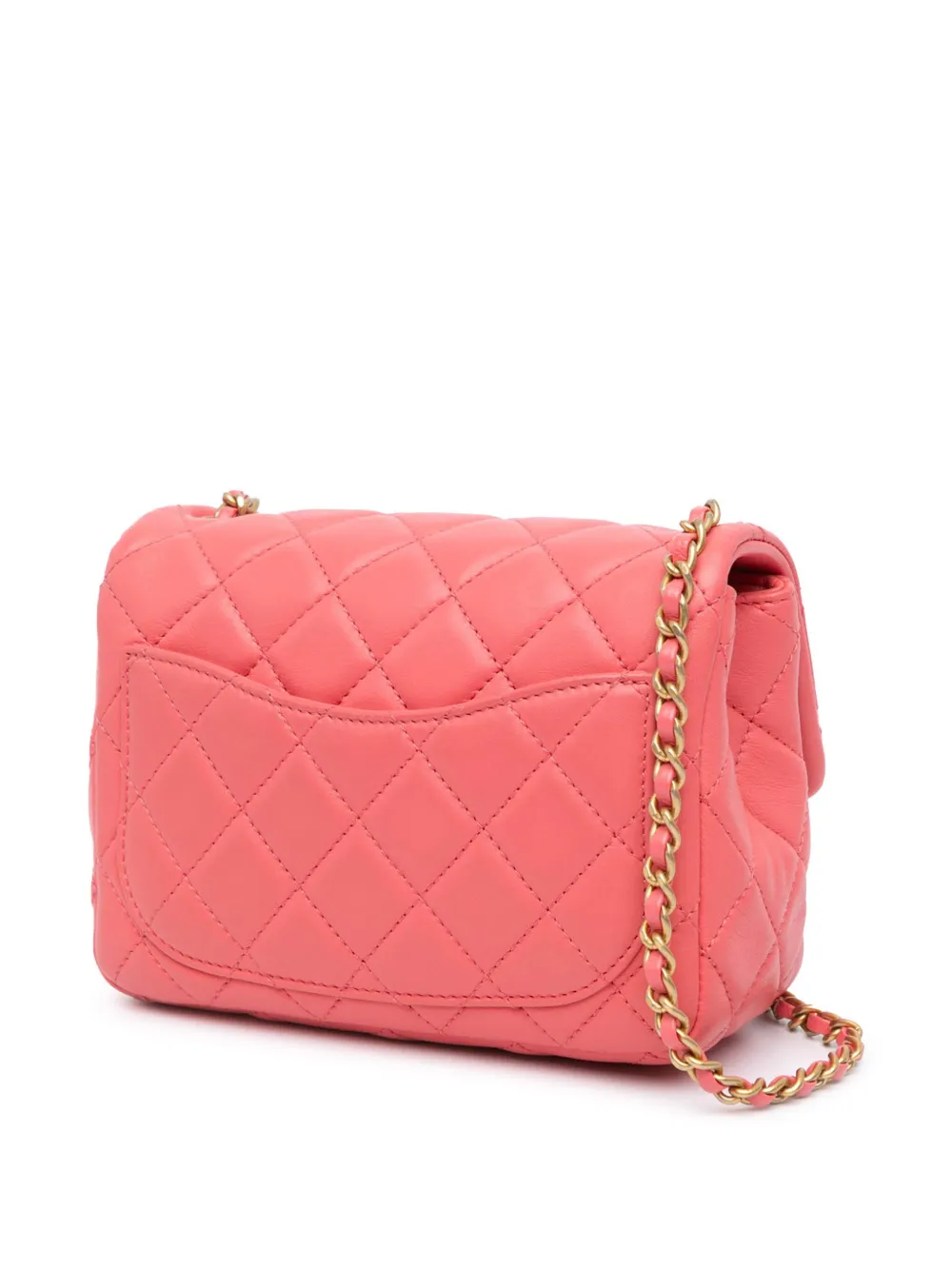 CHANEL Pre-Owned 2021 Mini Square Classic lamsleren Pearl Crush Flap crossbodytas - Roze