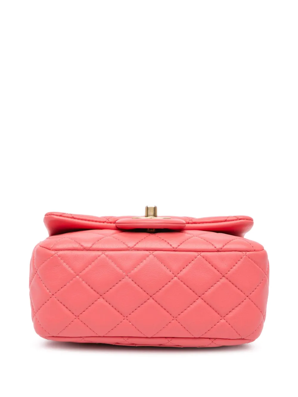 Pre-owned Chanel 2021 Mini Square Classic Lambskin Pearl Crush Flap Crossbody Bag In Pink