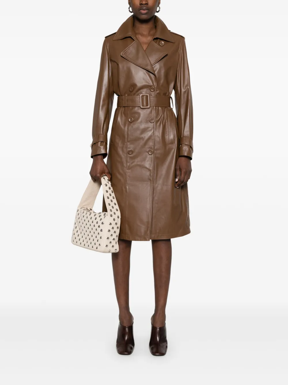 Fay Leren trenchcoat - Bruin