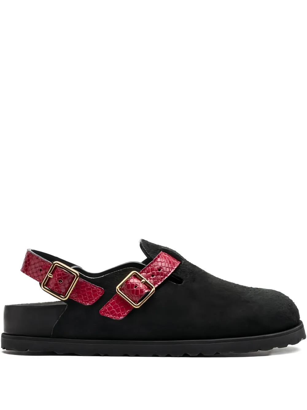 Birkenstock snakeskin-effect buckle mules Black
