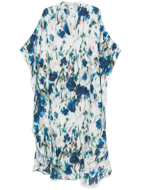120% Lino vestido largo con estampado floral