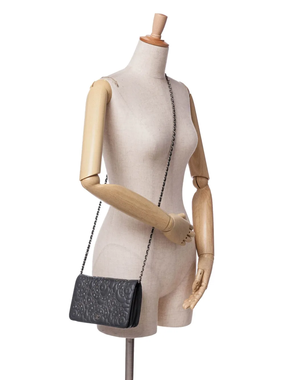 2019 Studded Lambskin Camellia Wallet On Chain Crossbody Bag