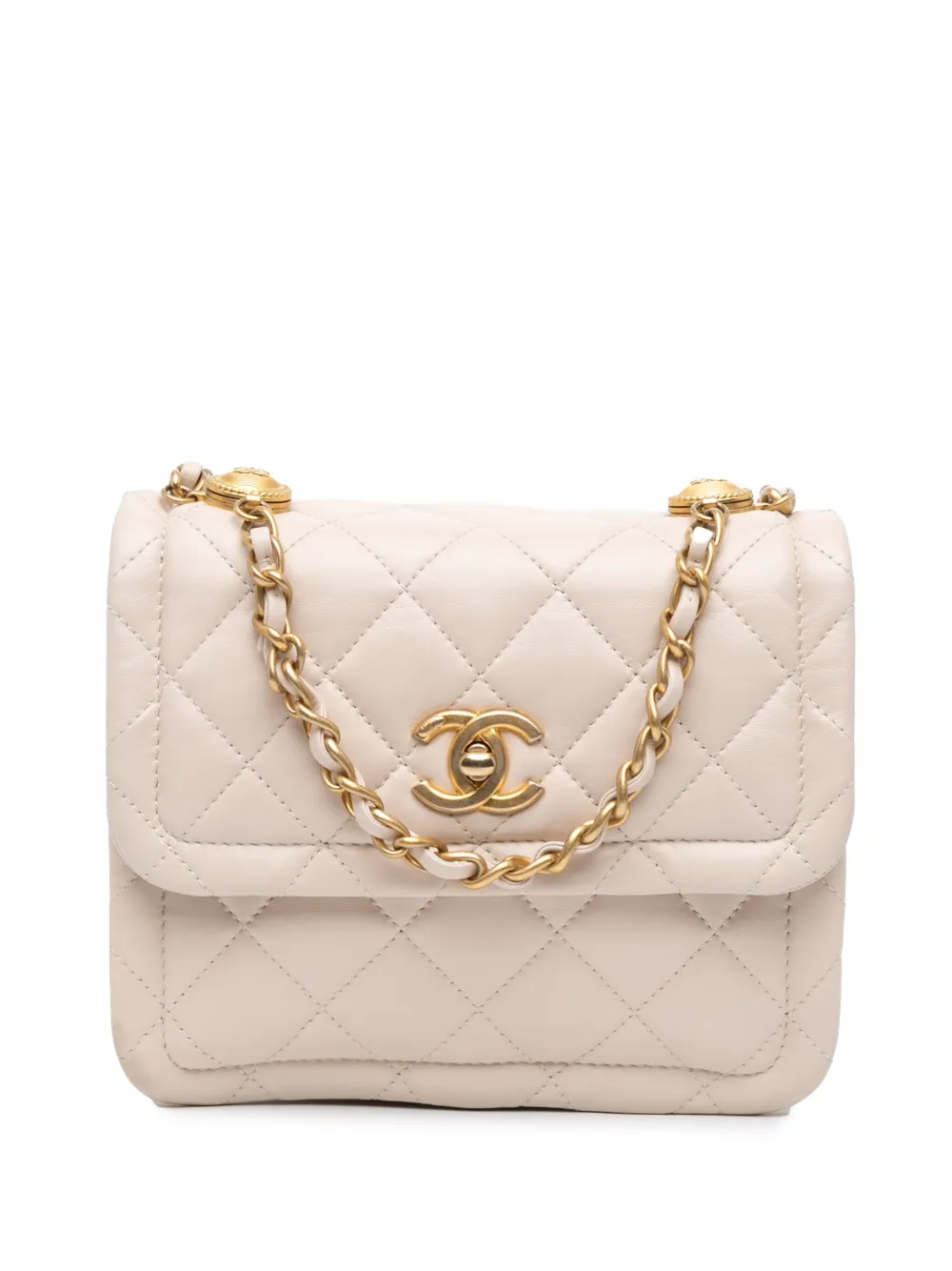 CHANEL Pre-Owned 2020 Small Lambskin Button On Top Flap crossbody bag | Brown | Image 1
