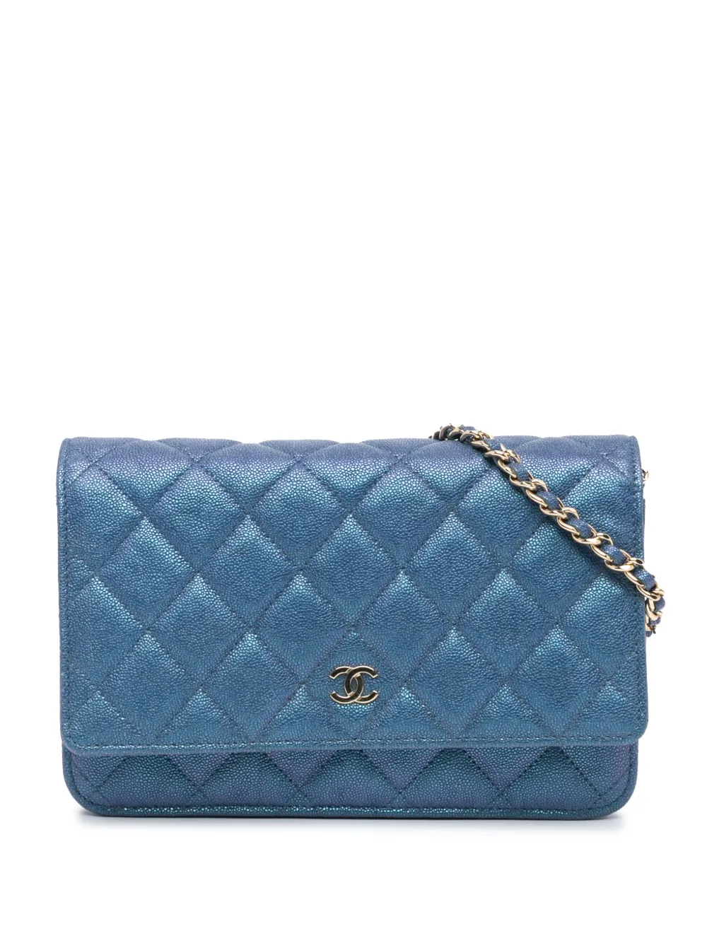 CHANEL Pre-Owned 2019 gesteppte CC Wallet on Chain Umhängetasche aus changierendem Kaviarleder | Blau | Image 1