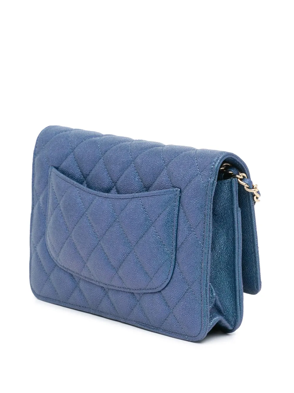 CHANEL Pre-Owned 2019 CC Caviar Wallet on Chain gewatteerde iriserende crossbodytas - Blauw