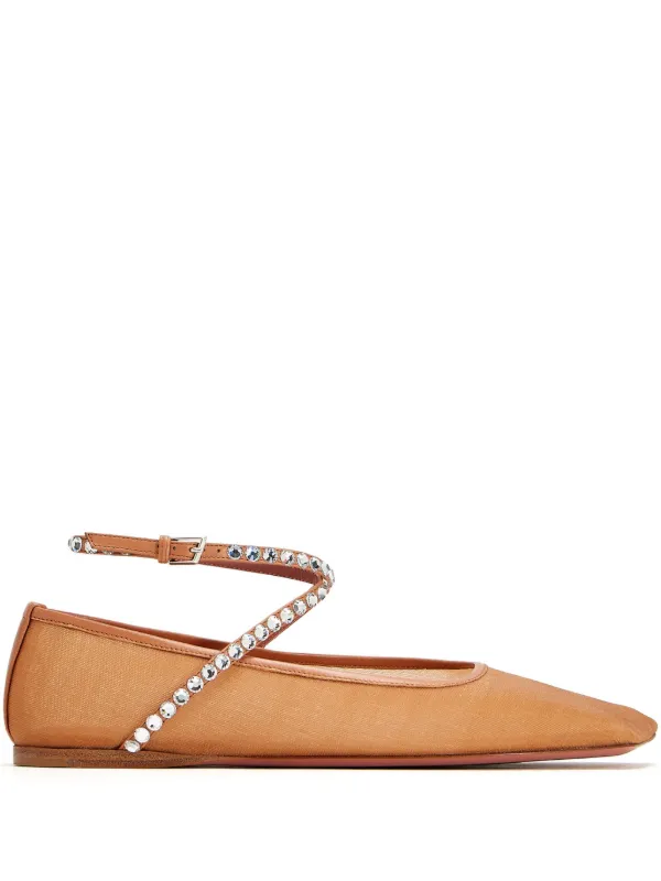 Amina Muaddi Mesh Ballerina Shoes in Brown
