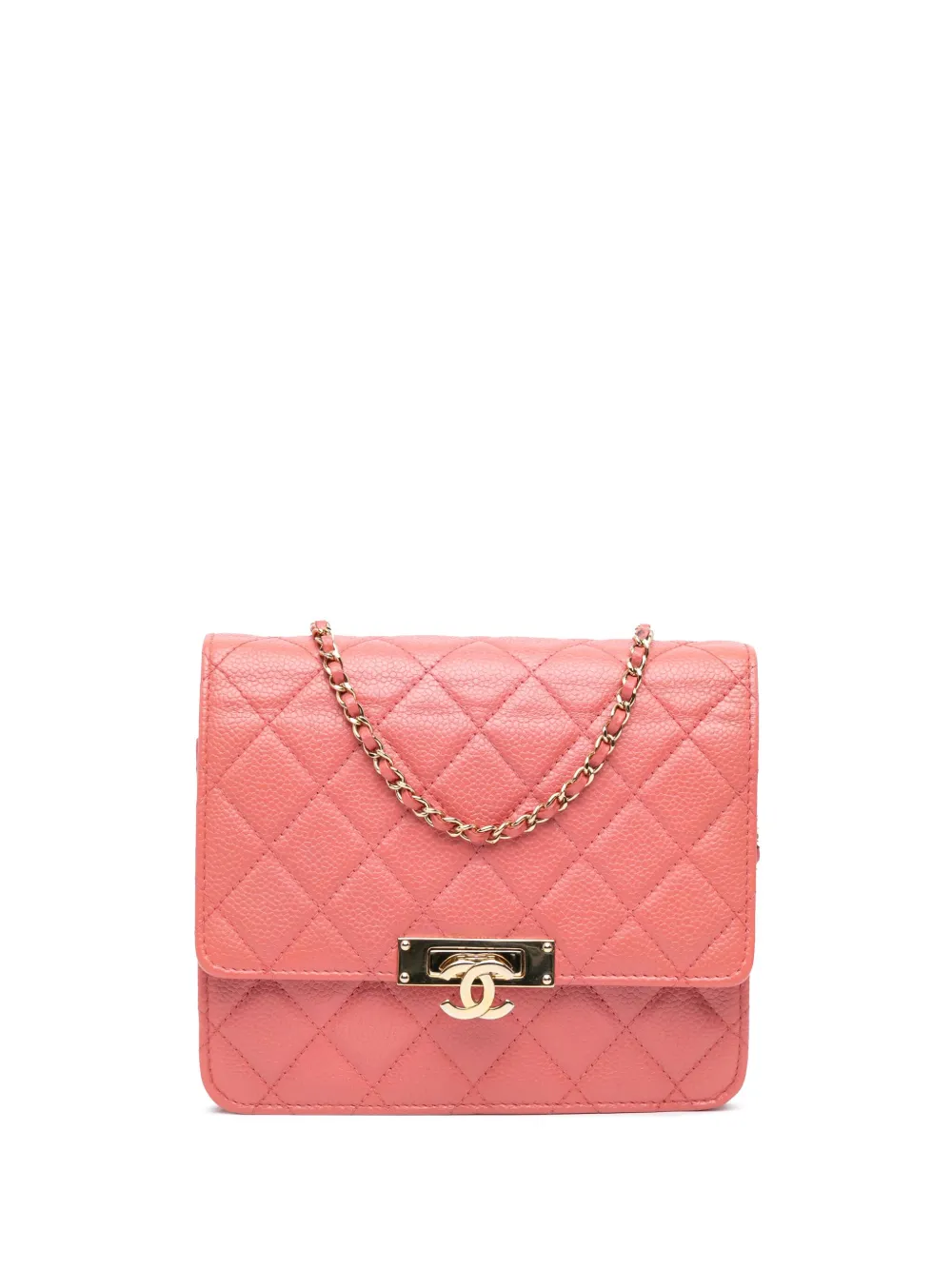 CHANEL Pre-Owned 2018 Quilted Caviar Golden Class Wallet On Chain crossbody bag | Pink | Image 1