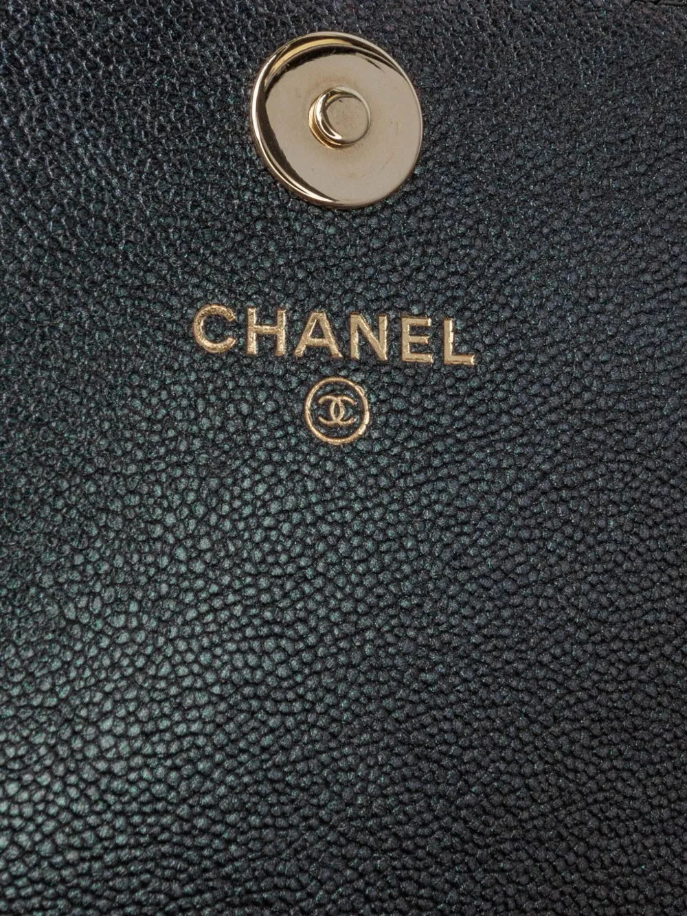 Pre-owned Chanel 2019 Quilted Caviar Square Wallet On Chain Crossbody Bag In Black