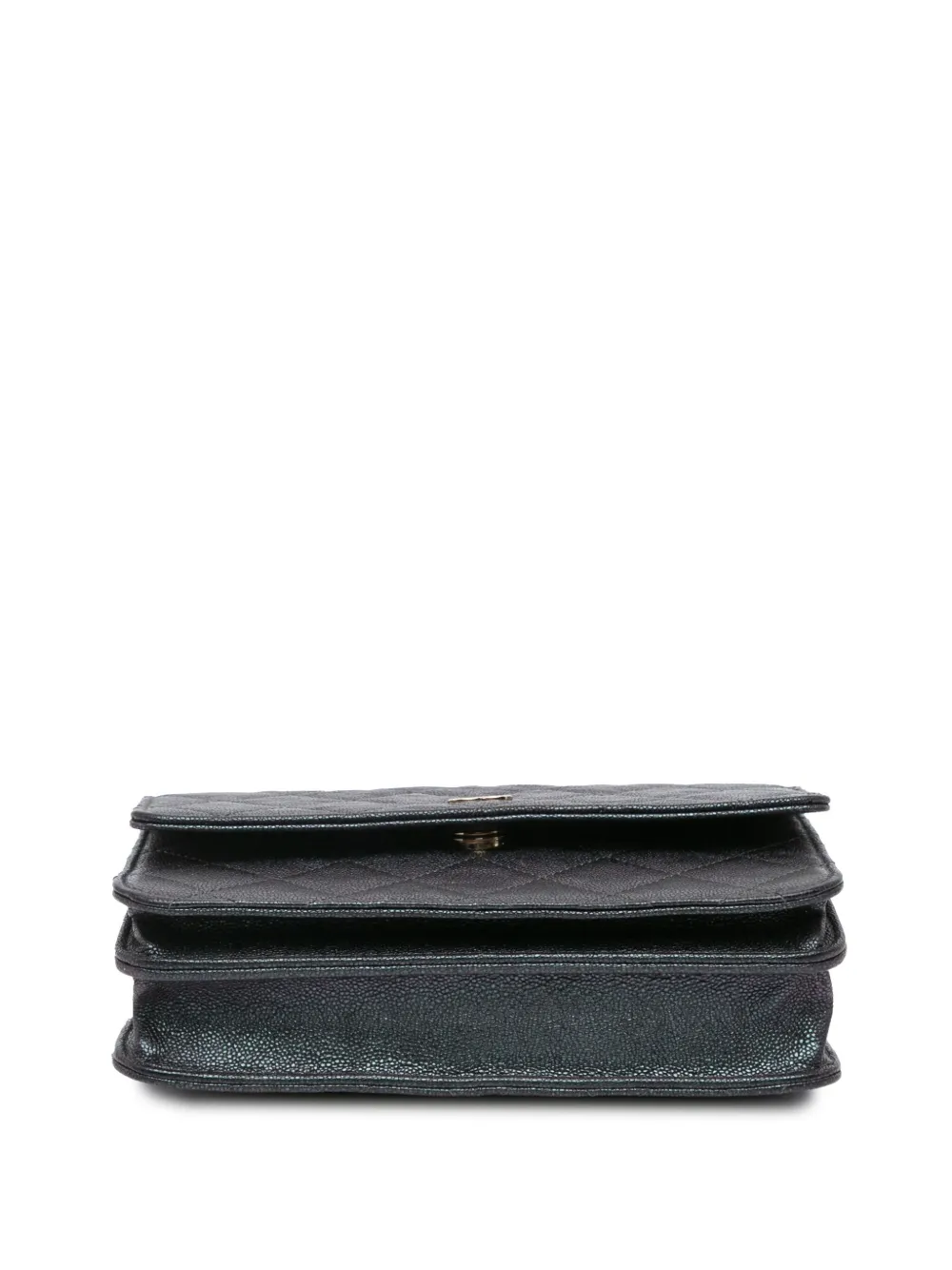 Pre-owned Chanel 2019 Quilted Caviar Square Wallet On Chain Crossbody Bag In Black