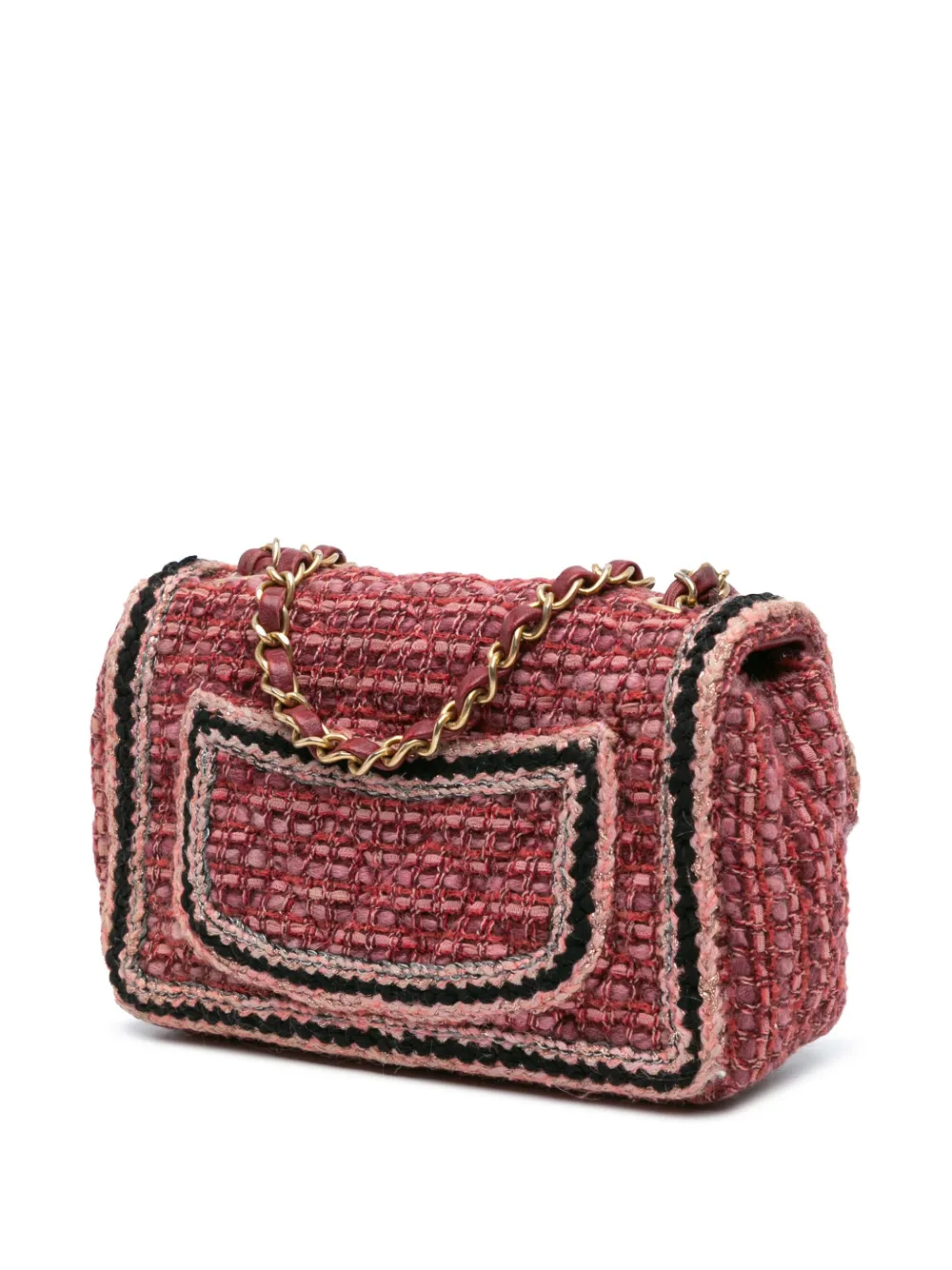 CHANEL Pre-Owned 2018-2019 Mini Classic Tweed Single Flap gevlochten crossbodytas - Rood