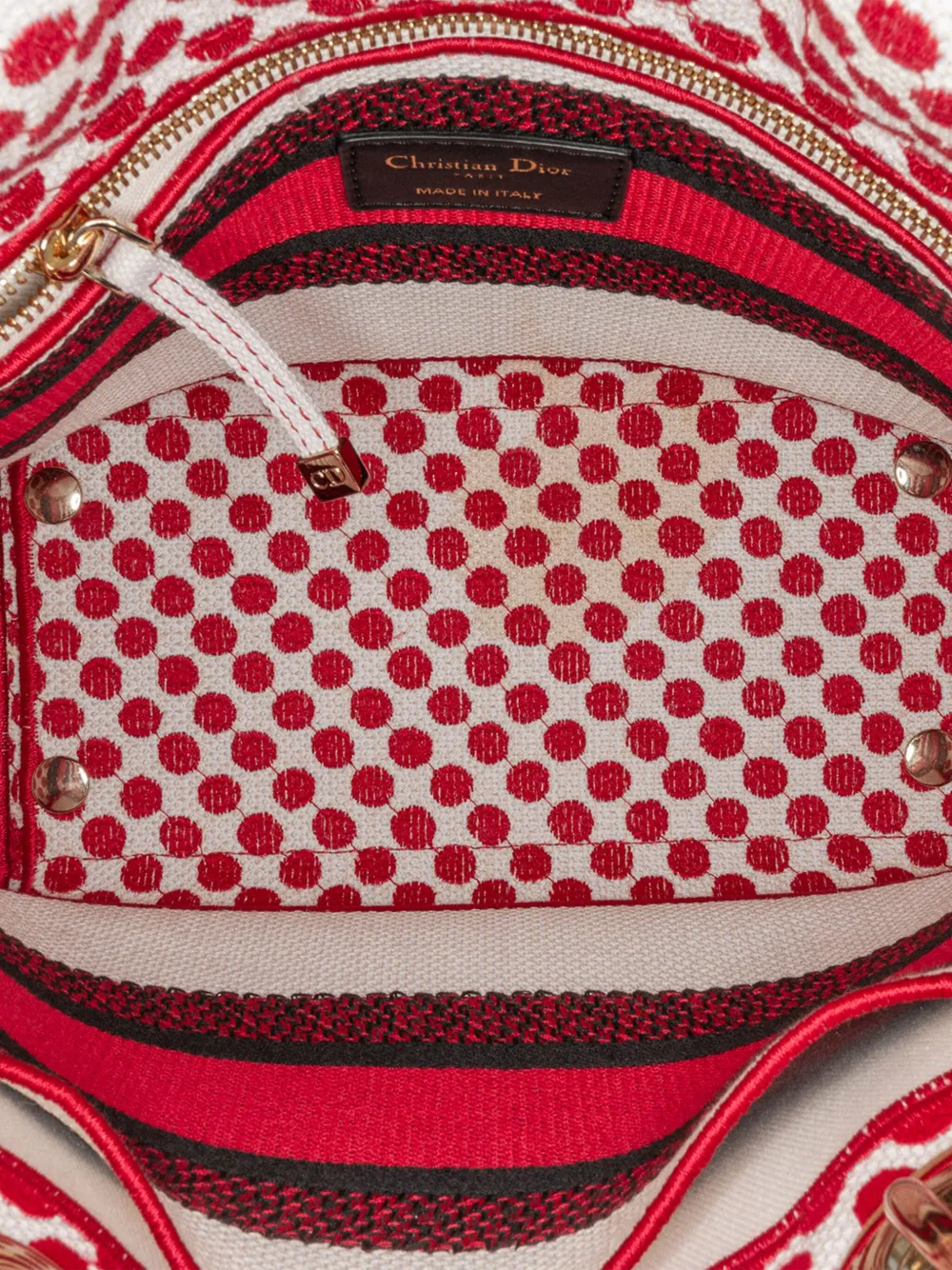 Pre-owned Dior 2020 Medium Canvas Amour Dots Lady D Lite Satchel In Red