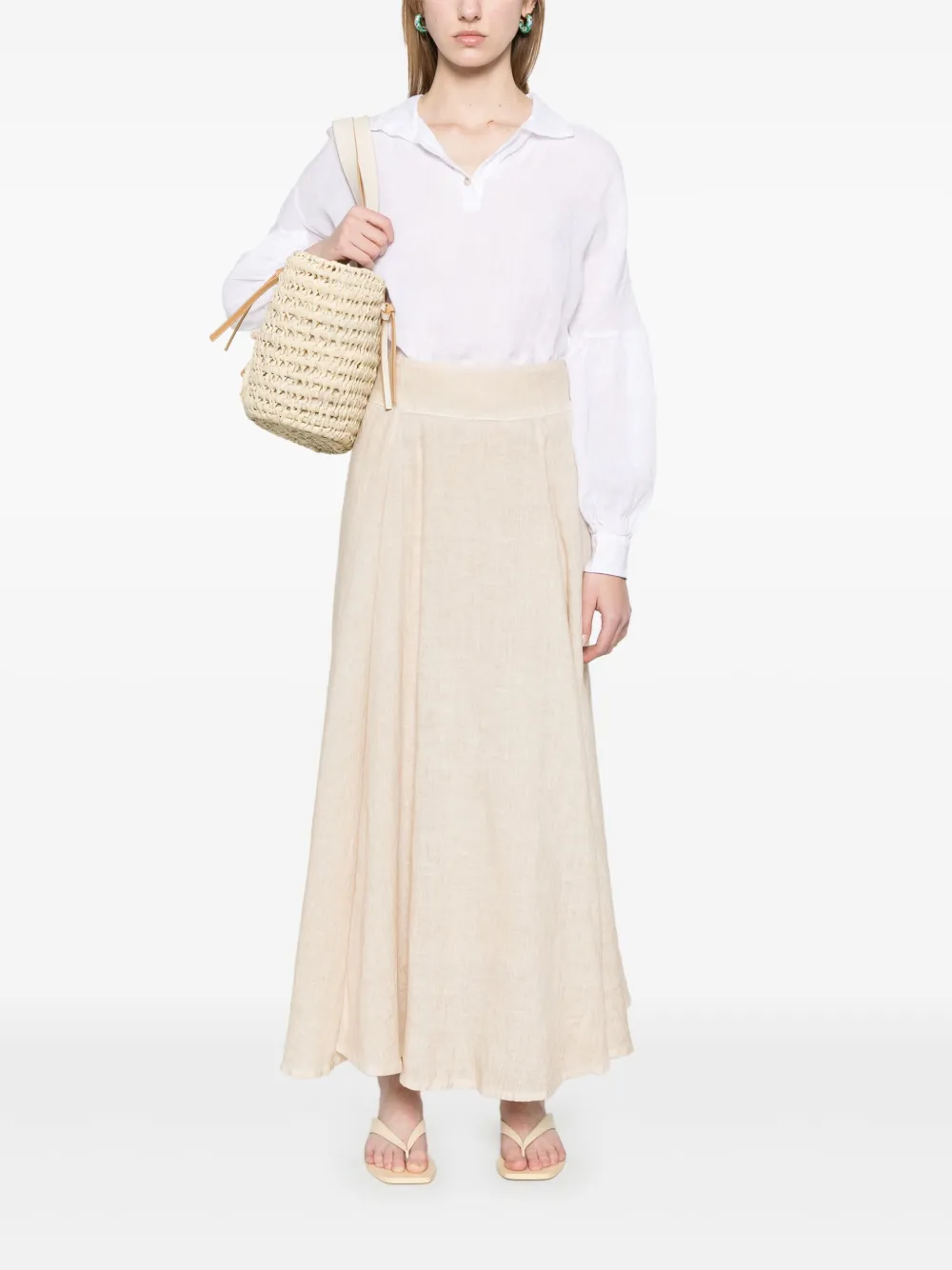 120% Lino Linnen midi-rok - Beige