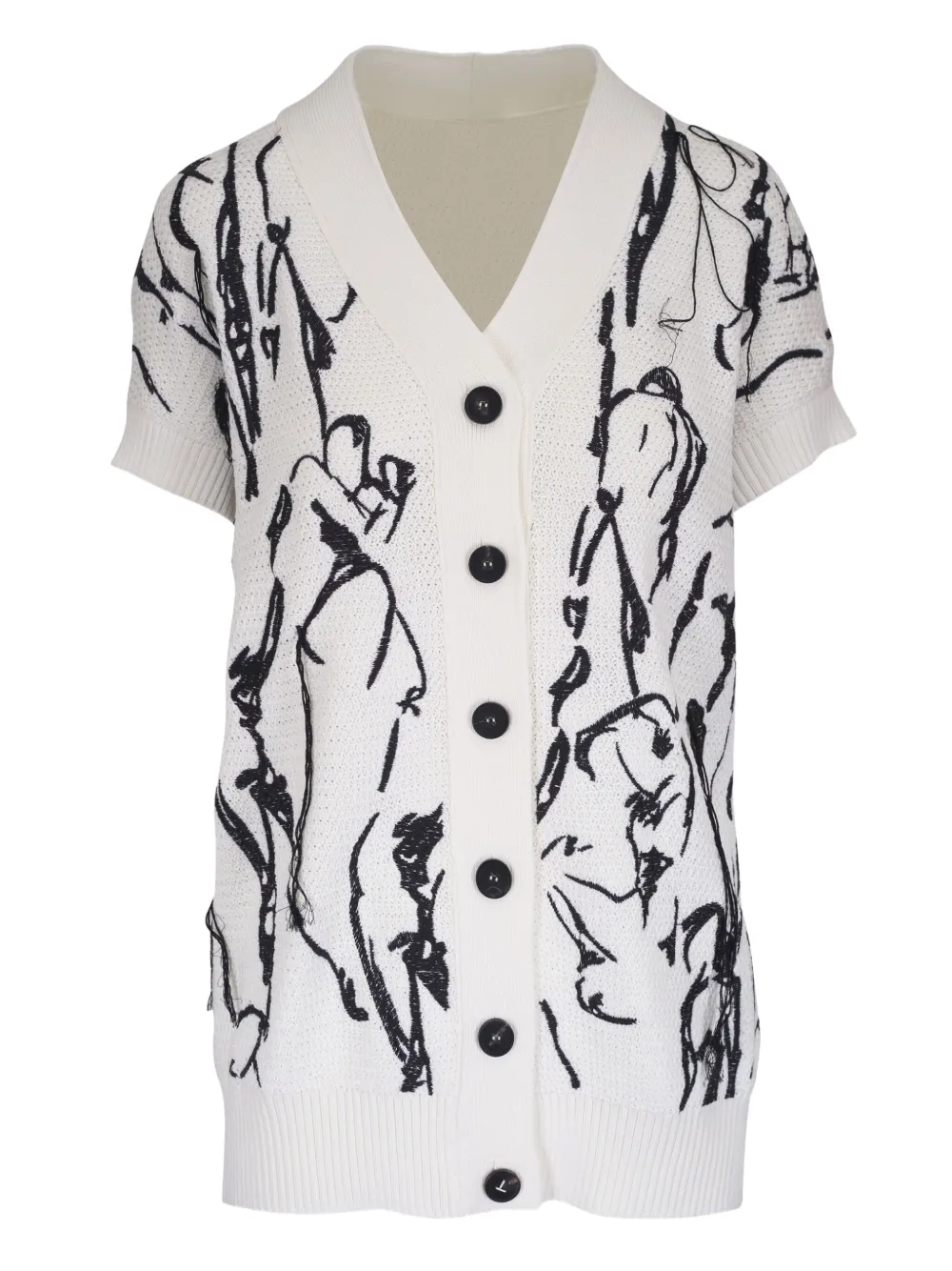 Lafayette 148 sketch-print short-sleeved cardigan | White | Image 1
