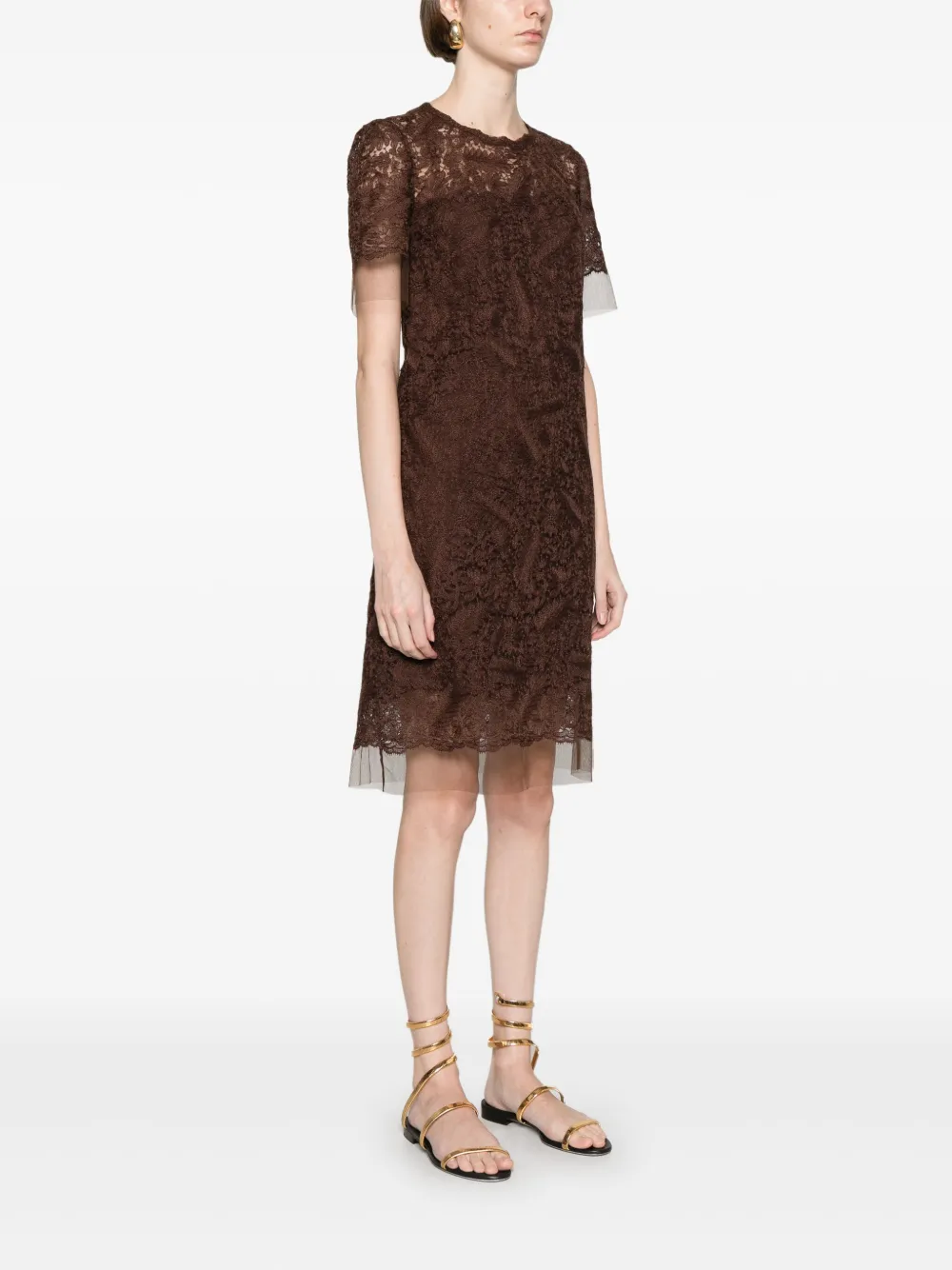 Ermanno Scervino Mini-jurk met kant Bruin